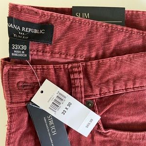 NWT, Banana Republic, Men’s 33x30 Slim Corduroy Pants, Burgundy, $38